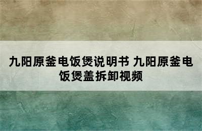 九阳原釜电饭煲说明书 九阳原釜电饭煲盖拆卸视频